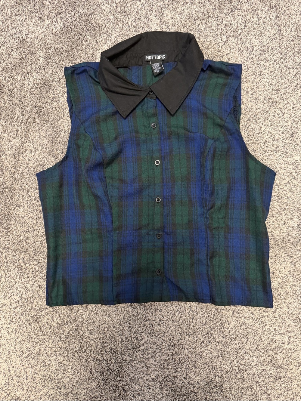 Hot Topic Blue and Green Plaid Sleeveless Button Down Shirt Size XXL